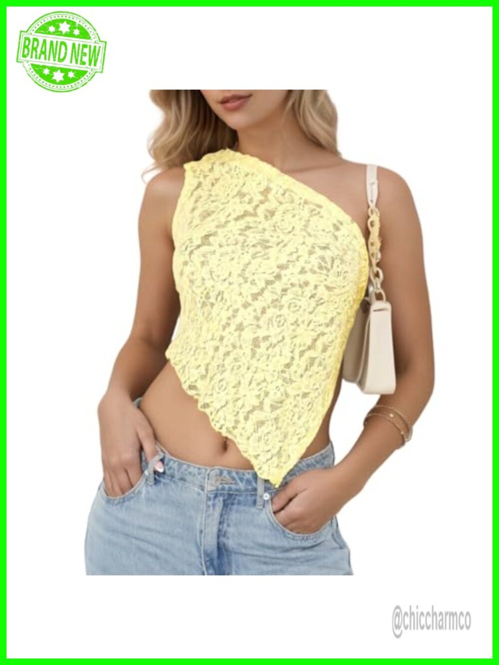 Women's Sheer Lace One Shoulder Tank Top Backless Tie Back Asymmetrical Hem